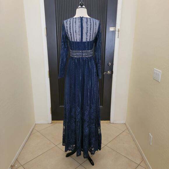 Mac Duggal 66591 Navy Blue 2 Long Sleeve Formal Embroidered Maxi Gown Dress - Picture 11 of 15